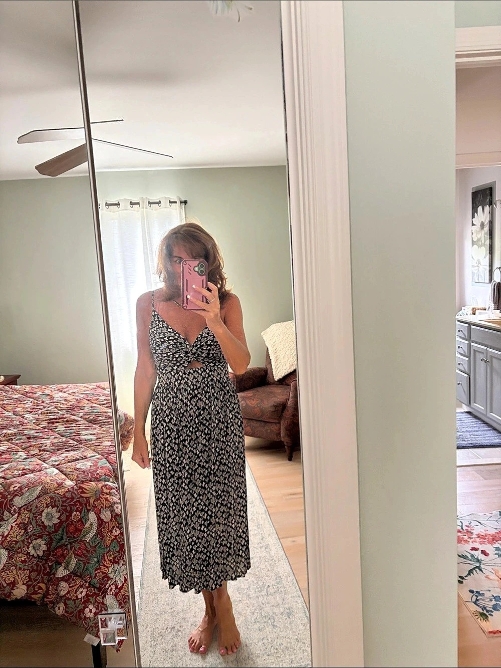 Floral Midi Dress in Black & White Like New